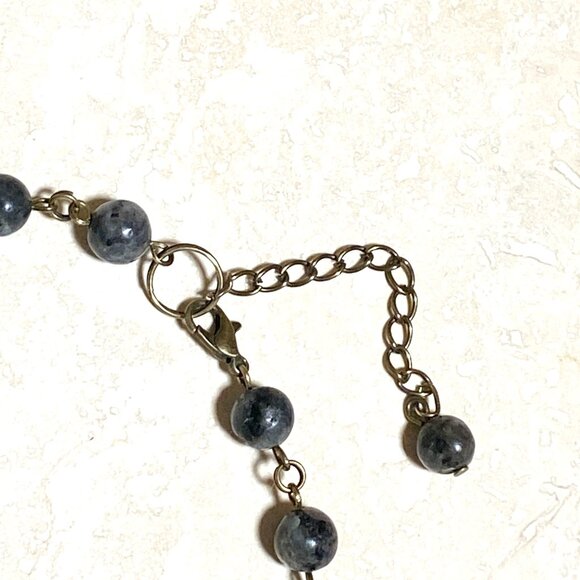 Natural Dark Larvikite Necklace, Bronze Paw Print Heart Beat + Genuine Gemstone - Picture 11 of 14